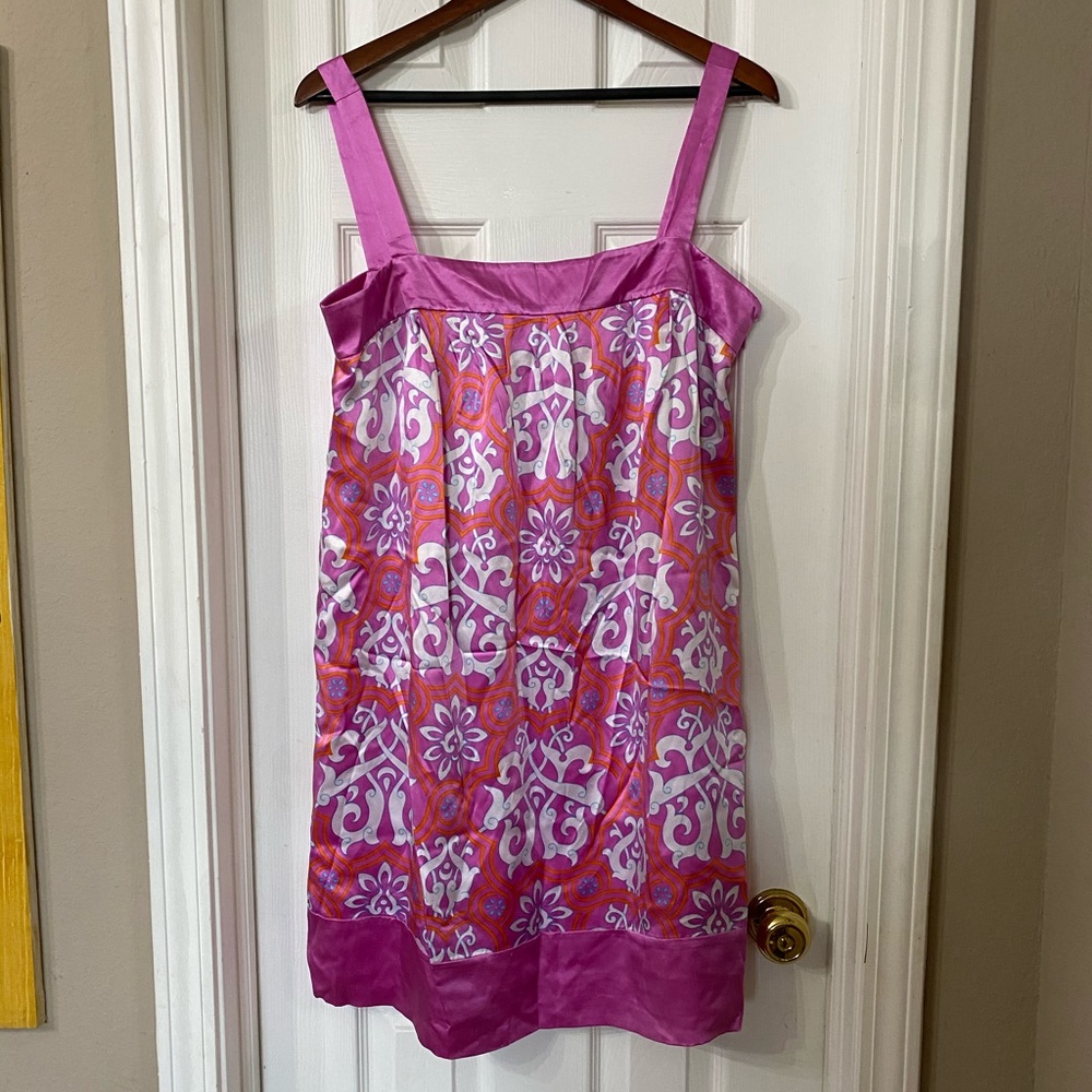 INC Pink 70s Pattern Satiny Dress Size 14